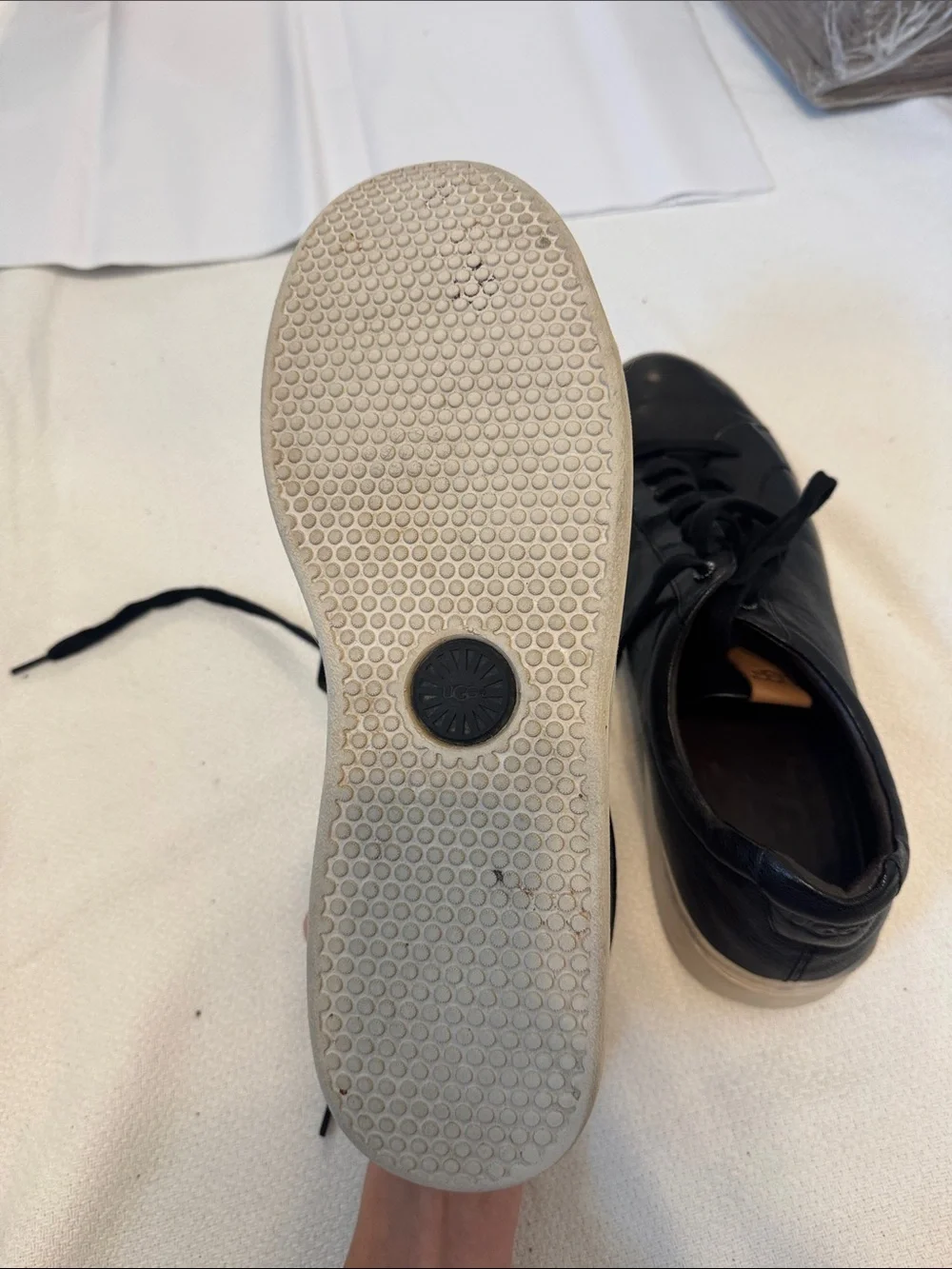 UGG Men's Black Leather Low-Top Sneakers with Tan Logo Tab Size 15